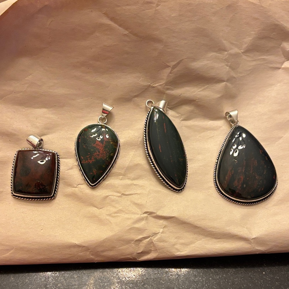 Real Bloodstone set in 925 Sterling silver pendants (sold by the piece)